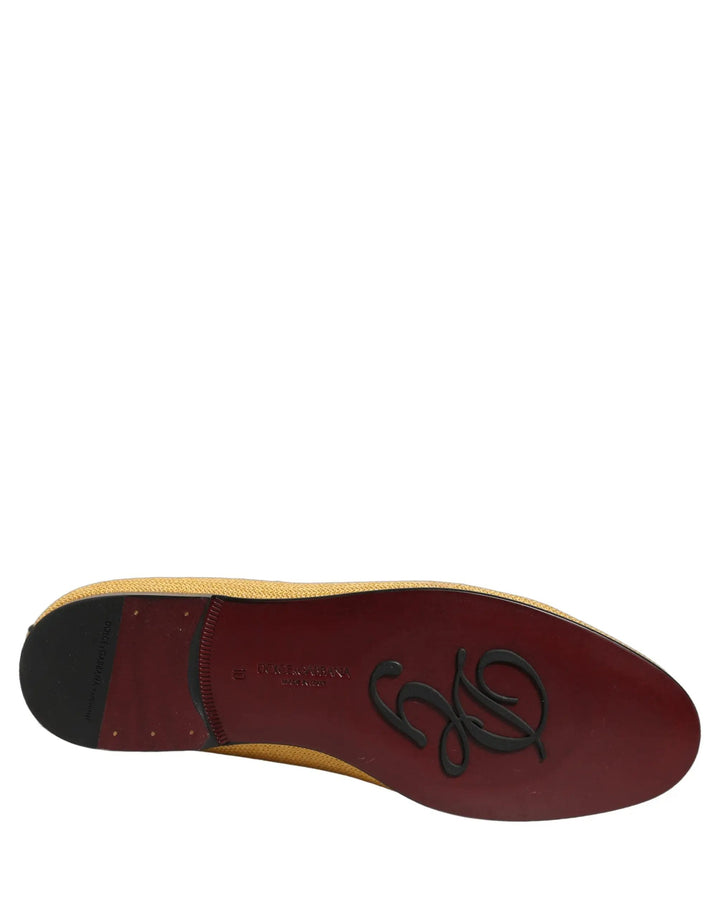 Dolce &amp; Gabbana Yellow Woven Men Slip On Dress Loafers Shoes