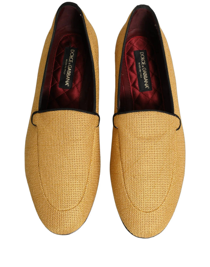 Dolce &amp; Gabbana Yellow Woven Men Slip On Dress Loafers Shoes