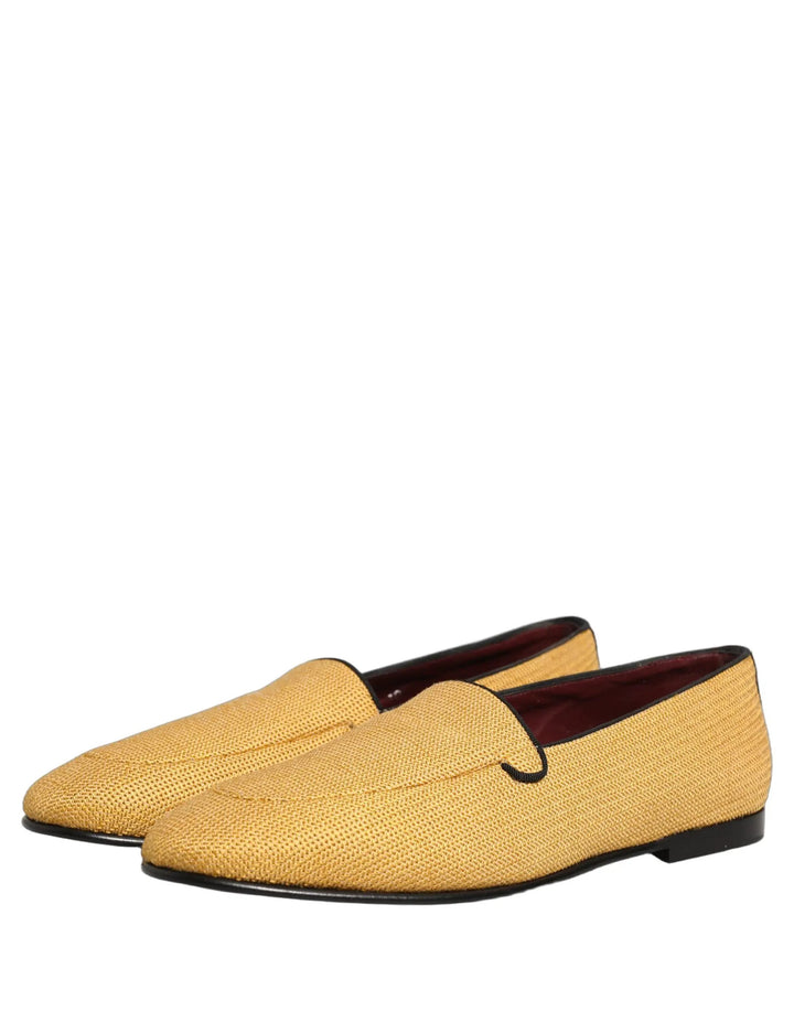 Dolce &amp; Gabbana Yellow Woven Men Slip On Dress Loafers Shoes