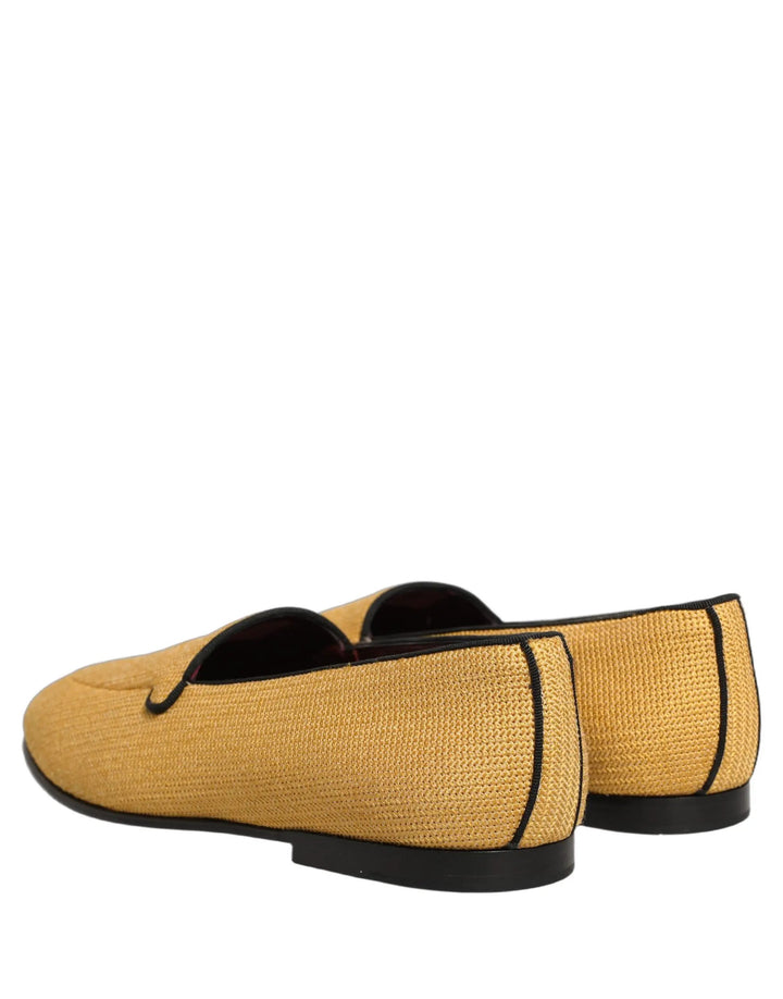 Dolce &amp; Gabbana Yellow Woven Men Slip On Dress Loafers Shoes