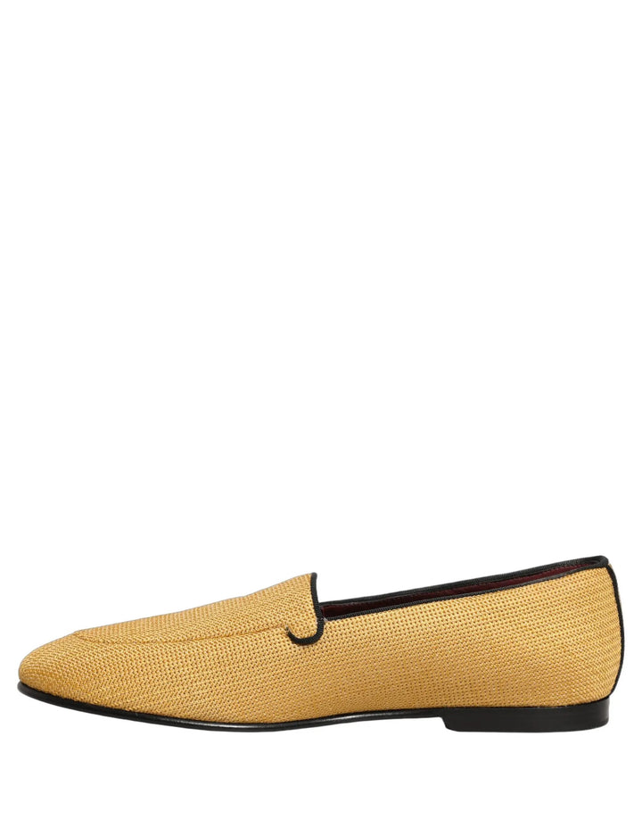 Dolce &amp; Gabbana Yellow Woven Men Slip On Dress Loafers Shoes