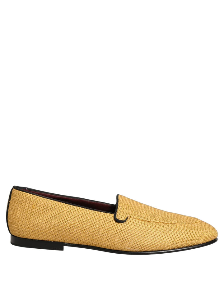 Dolce &amp; Gabbana Yellow Woven Men Slip On Dress Loafers Shoes