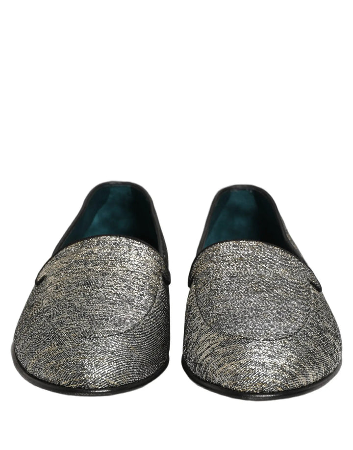 Dolce &amp; Gabbana Gray Lurex Glitter Men Dress Loafers Shoes