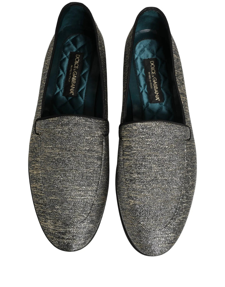 Dolce &amp; Gabbana Gray Lurex Glitter Men Dress Loafers Shoes