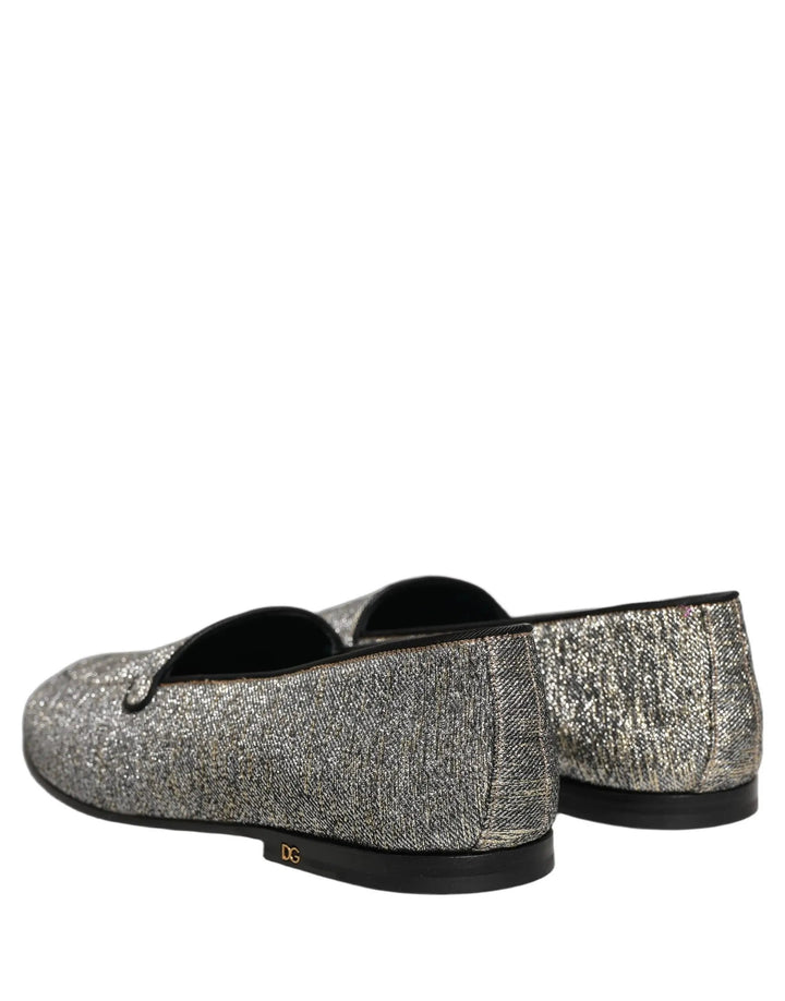 Dolce &amp; Gabbana Gray Lurex Glitter Men Dress Loafers Shoes
