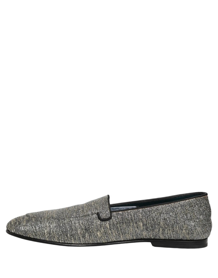 Dolce &amp; Gabbana Gray Lurex Glitter Men Dress Loafers Shoes