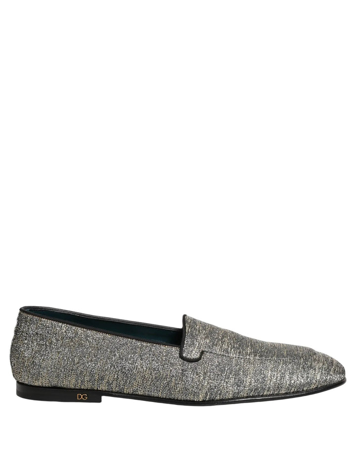 Dolce &amp; Gabbana Gray Lurex Glitter Men Dress Loafers Shoes