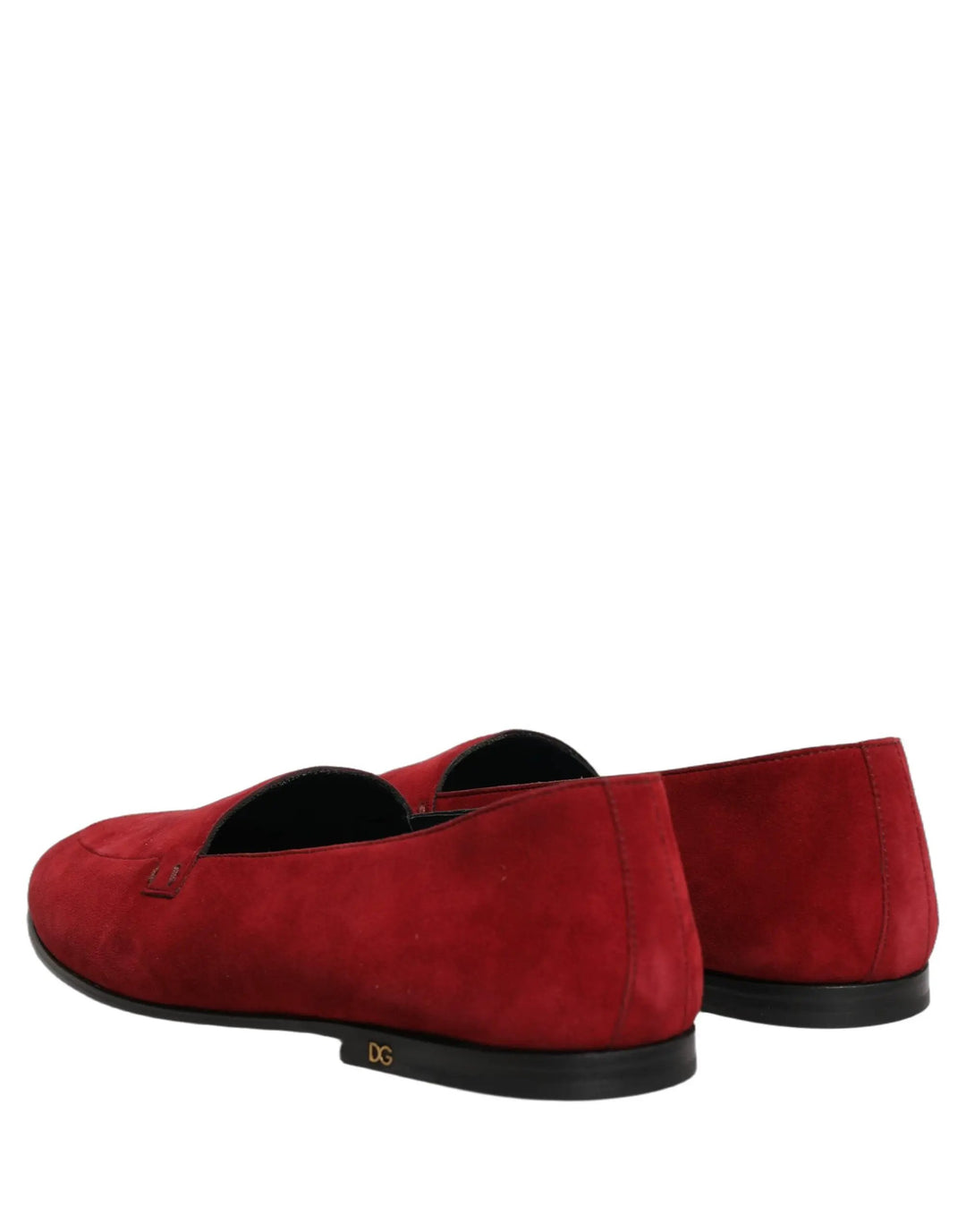Dolce &amp; Gabbana Red Suede Logo Slip On Flats Loafers Shoes