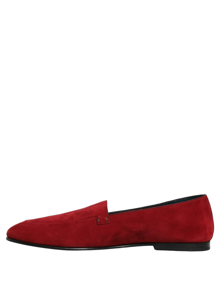 Dolce &amp; Gabbana Red Suede Logo Slip On Flats Loafers Shoes