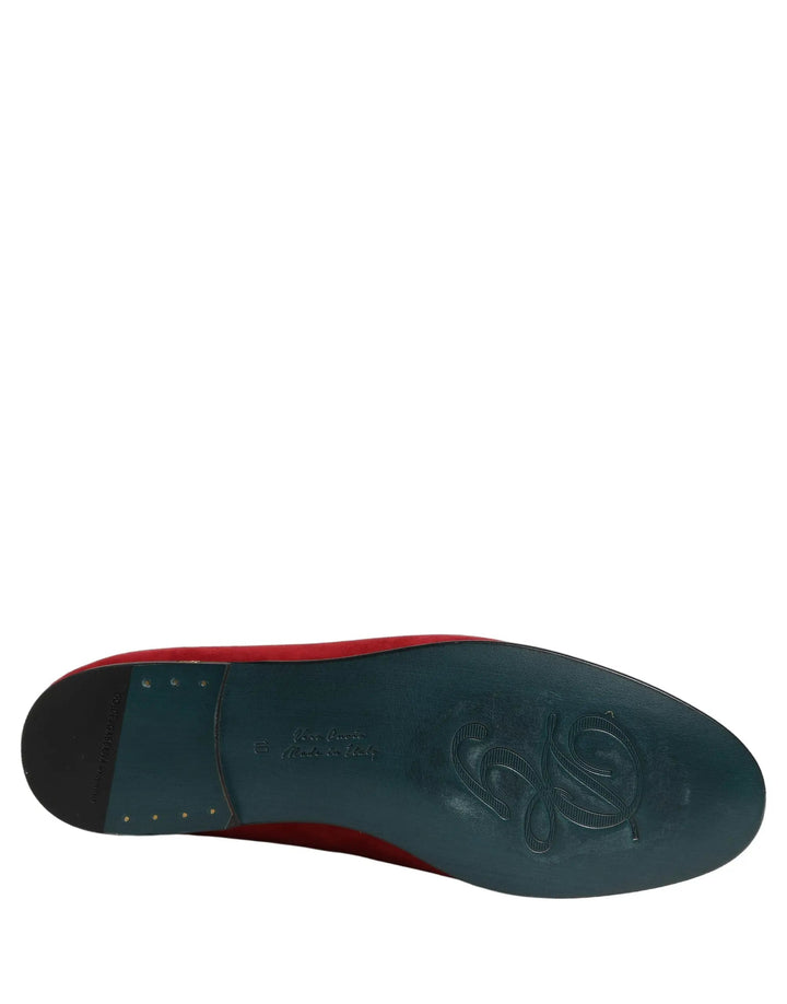 Dolce &amp; Gabbana Red Suede Logo Slip On Flats Loafers Shoes