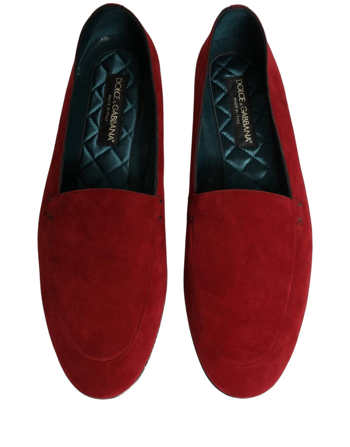Dolce &amp; Gabbana Red Suede Logo Slip On Flats Loafers Shoes