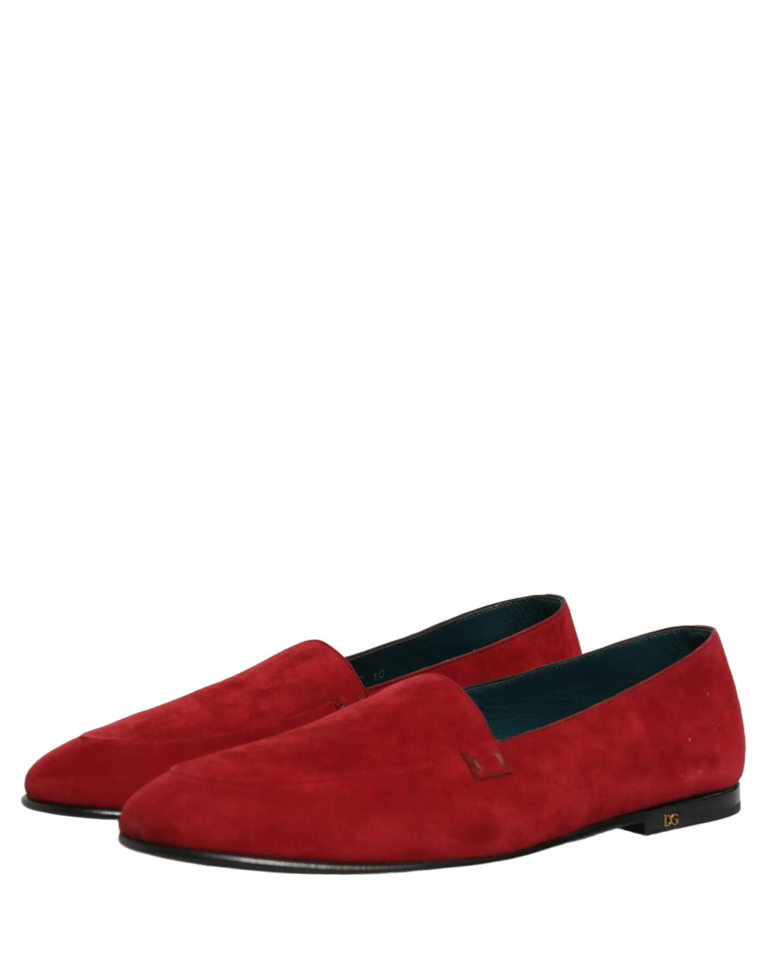 Dolce &amp; Gabbana Red Suede Logo Slip On Flats Loafers Shoes