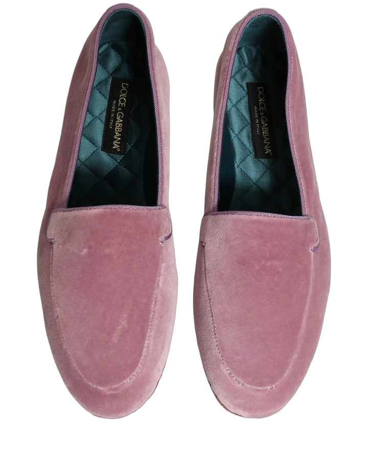 Dolce &amp; Gabbana Pink Velvet Slip On Men Flats Loafers Shoes