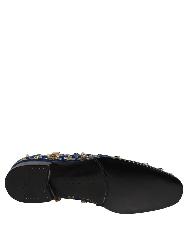 Dolce &amp; Gabbana Sample Sale | Dolce &amp; Gabbana Blue Velvet Embellished Dress Loafers Shoes - | Designer outlet