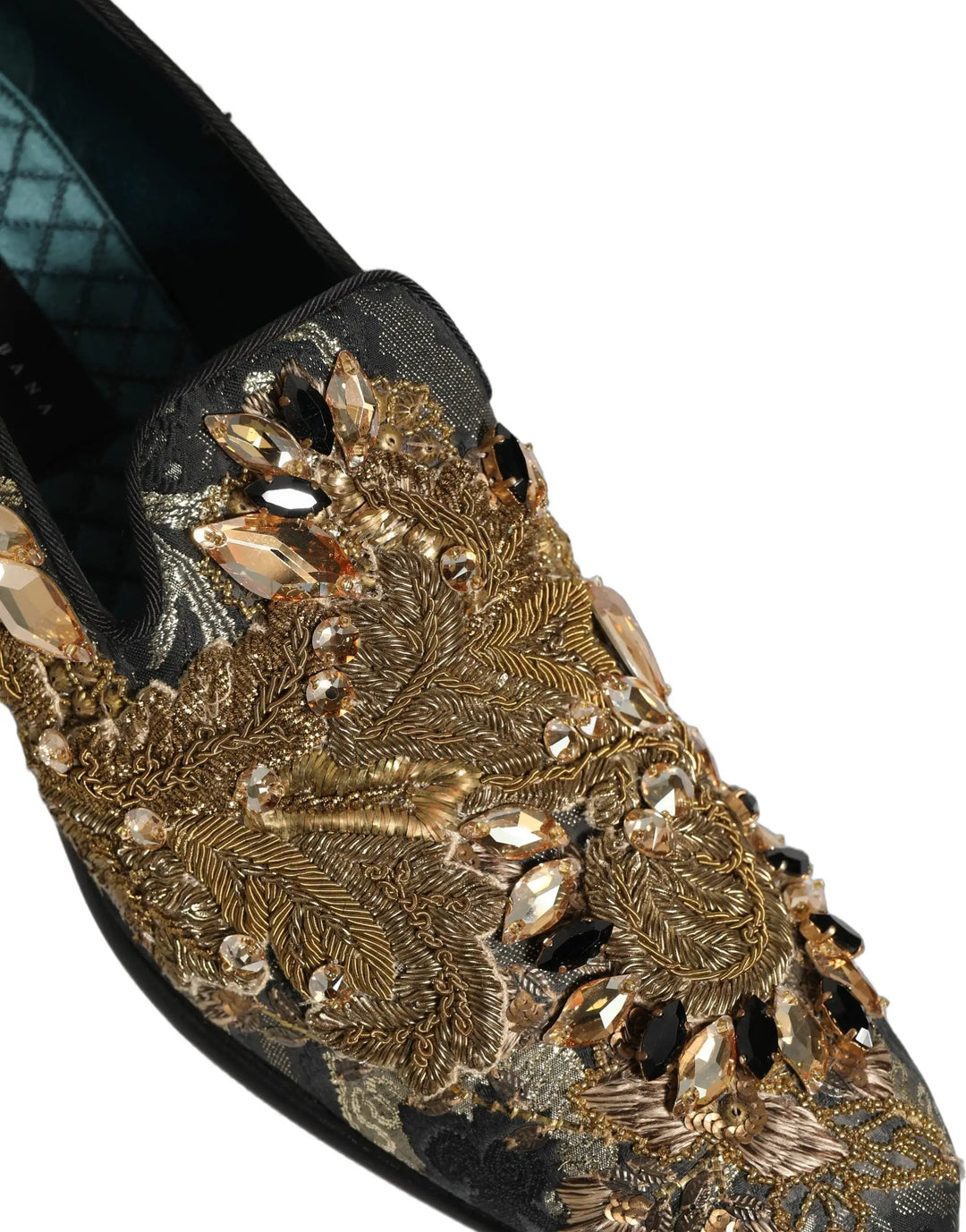 Dolce &amp; Gabbana Black Velvet Embellished Dress Loafers Shoes