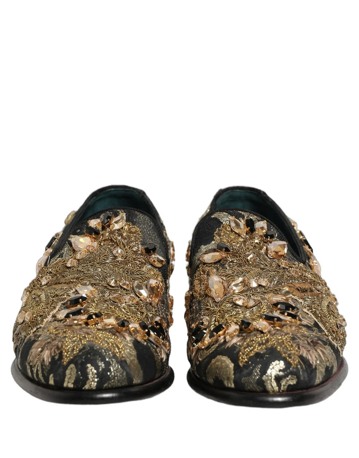 Dolce &amp; Gabbana Black Velvet Embellished Dress Loafers Shoes