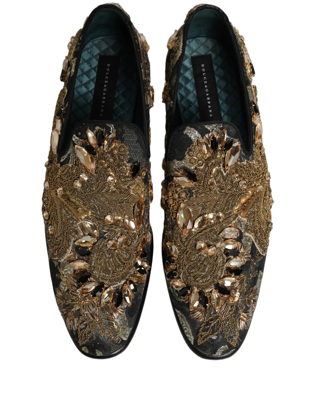 Dolce &amp; Gabbana Black Velvet Embellished Dress Loafers Shoes