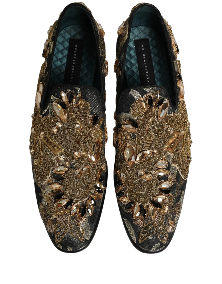 Dolce &amp; Gabbana Black Velvet Embellished Dress Loafers Shoes
