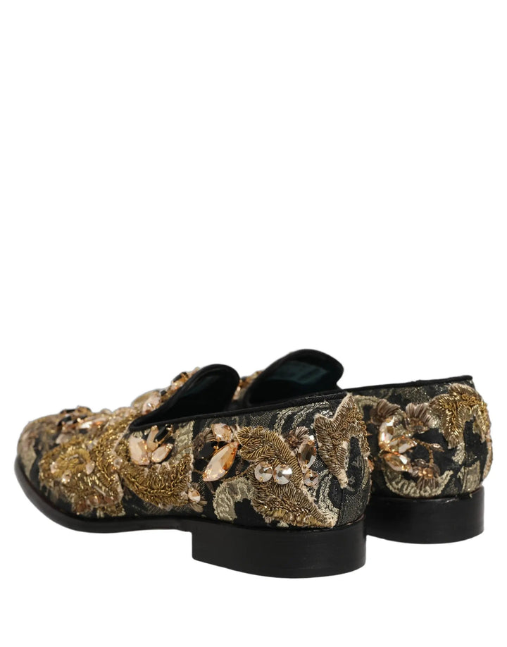 Dolce &amp; Gabbana Black Velvet Embellished Dress Loafers Shoes