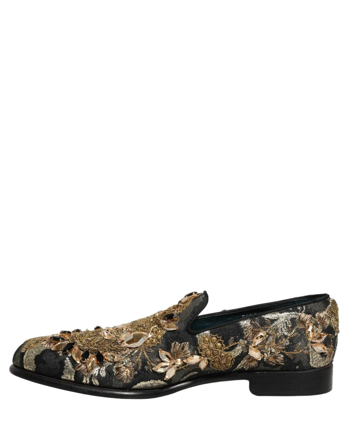 Dolce &amp; Gabbana Black Velvet Embellished Dress Loafers Shoes