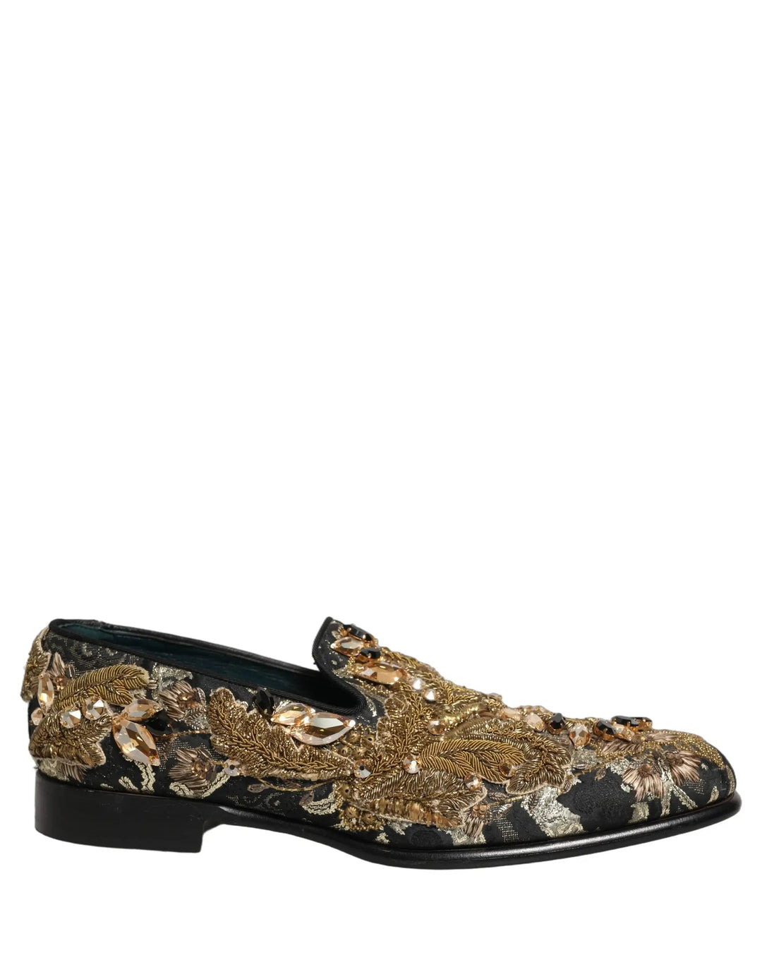 Dolce &amp; Gabbana Black Velvet Embellished Dress Loafers Shoes