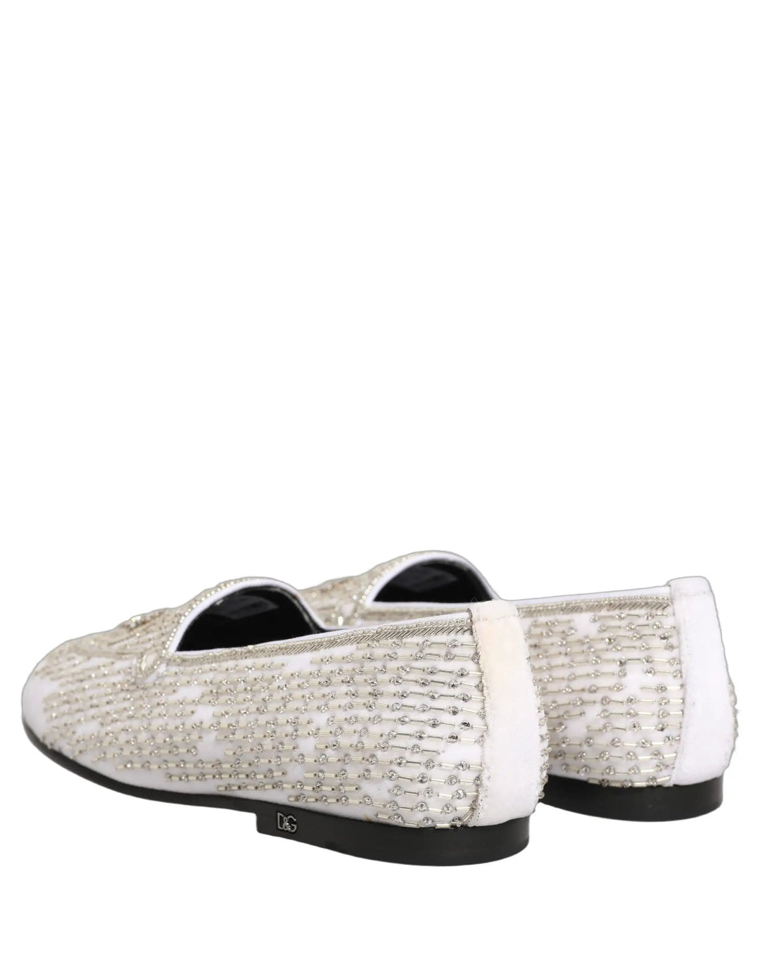 Dolce &amp; Gabbana White Satin Embellished Dress Loafers Shoes