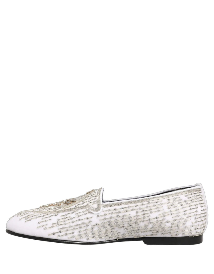Dolce &amp; Gabbana White Satin Embellished Dress Loafers Shoes