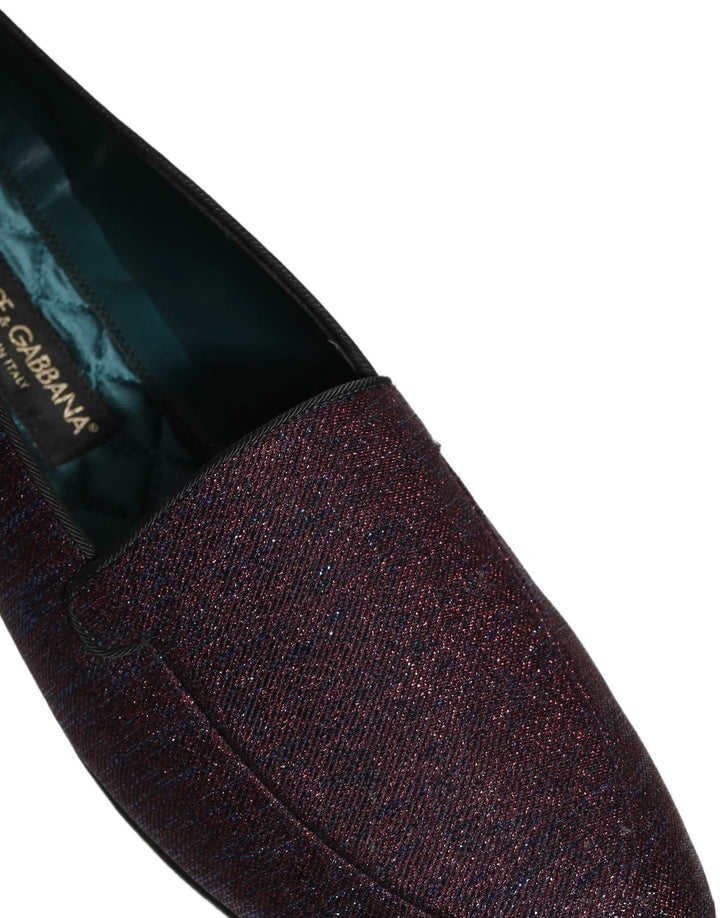 Dolce &amp; Gabbana Maroon Glitter Lurex Logo Dress Loafers Shoes