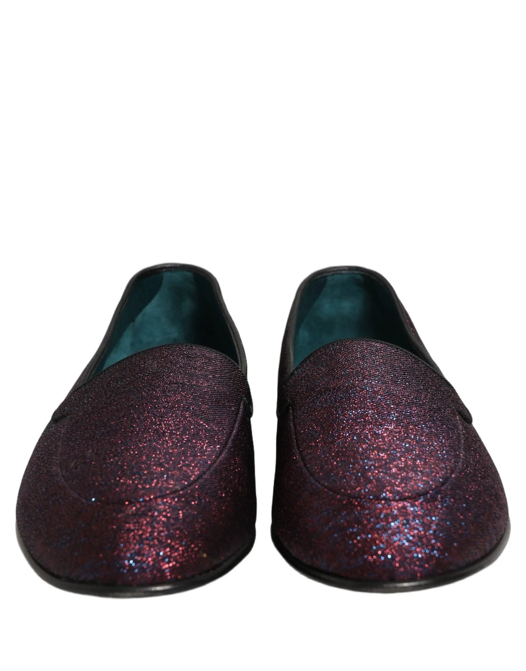 Dolce &amp; Gabbana Maroon Glitter Lurex Logo Dress Loafers Shoes