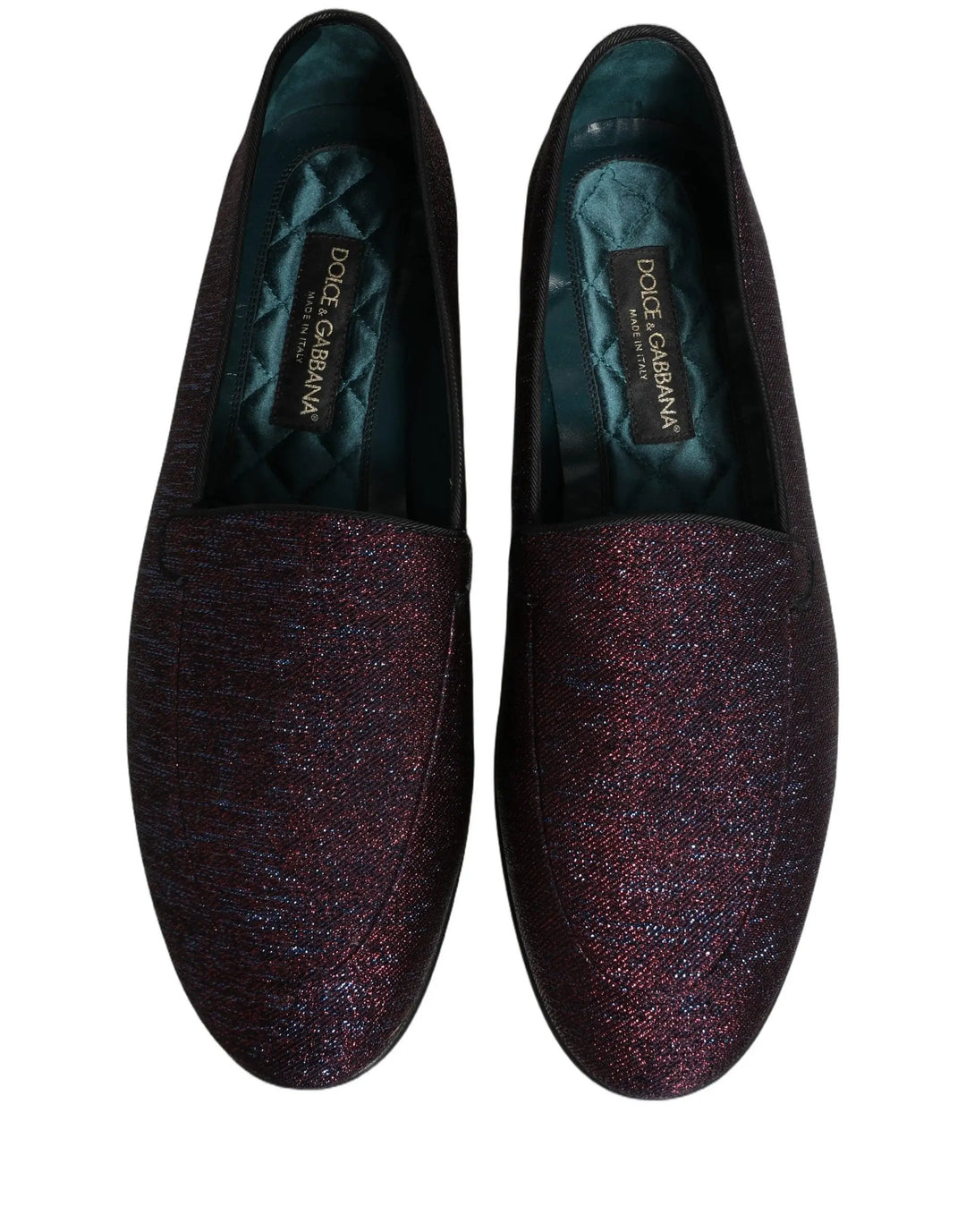 Dolce &amp; Gabbana Maroon Glitter Lurex Logo Dress Loafers Shoes