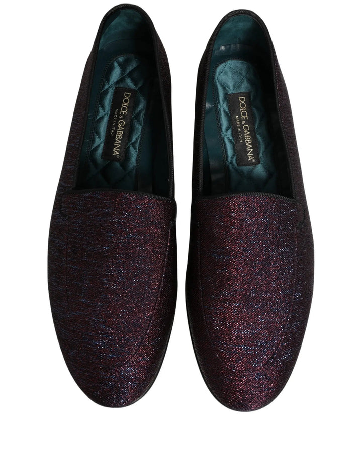 Dolce &amp; Gabbana Maroon Glitter Lurex Logo Dress Loafers Shoes