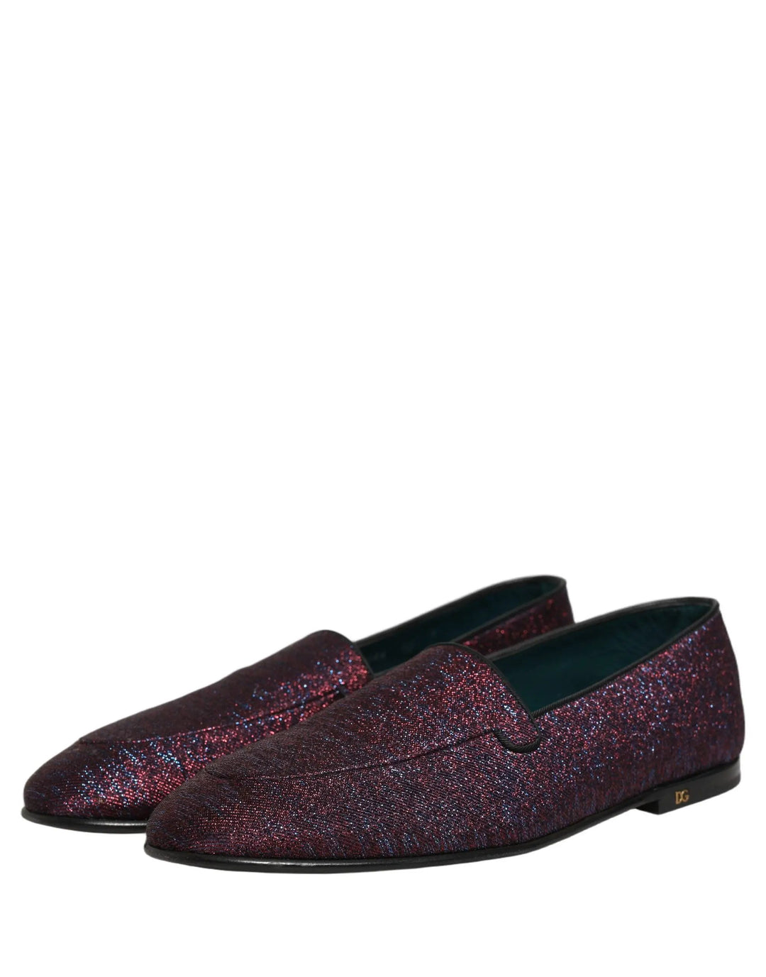 Dolce &amp; Gabbana Maroon Glitter Lurex Logo Dress Loafers Shoes
