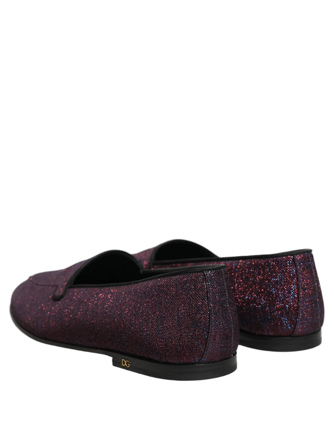 Dolce &amp; Gabbana Maroon Glitter Lurex Logo Dress Loafers Shoes