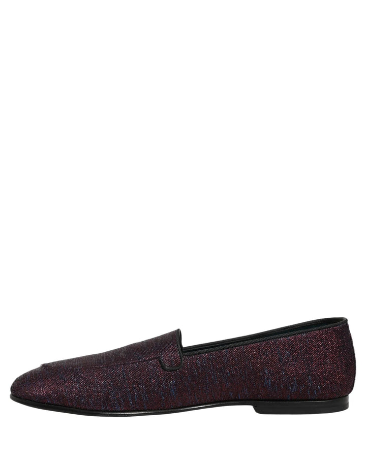 Dolce &amp; Gabbana Maroon Glitter Lurex Logo Dress Loafers Shoes