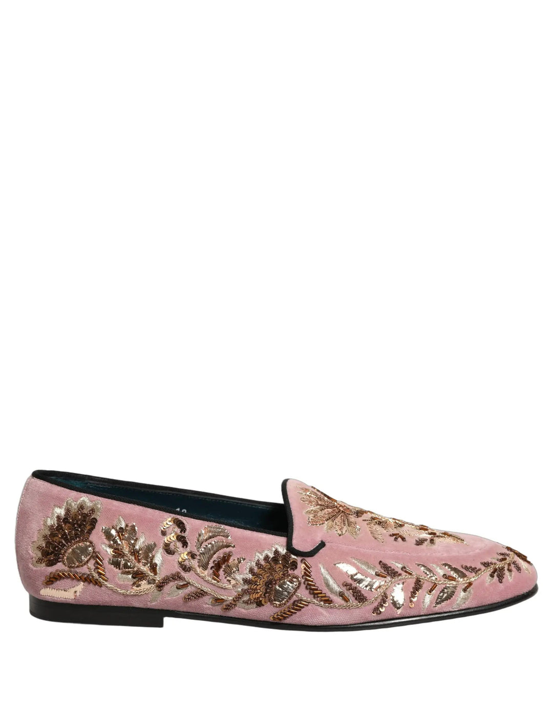 Dolce &amp; Gabbana Pink Velvet Floral Embroidery Loafers Shoes
