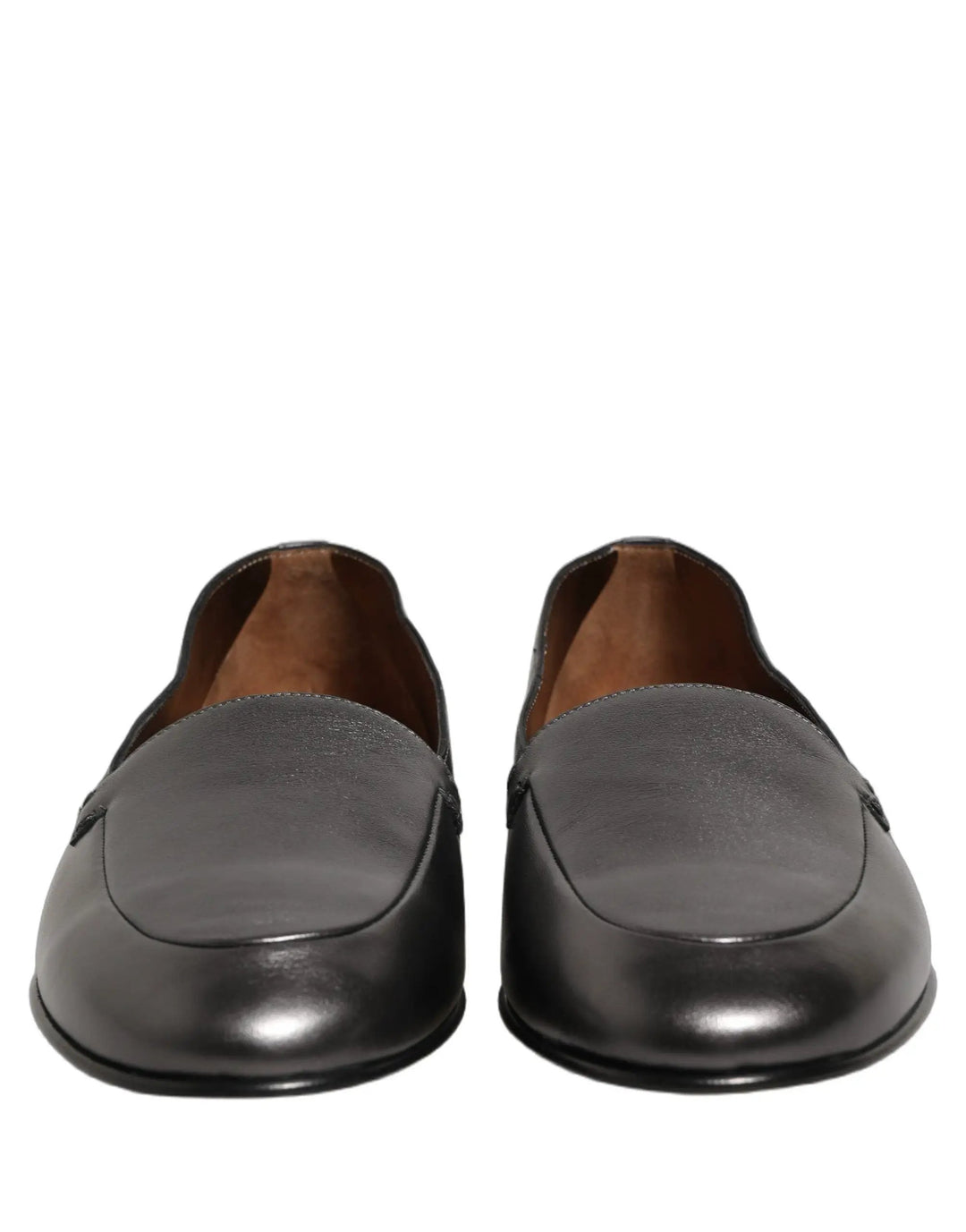 Dolce &amp; Gabbana Silver Leather DG Logo Slip On Loafers Shoes