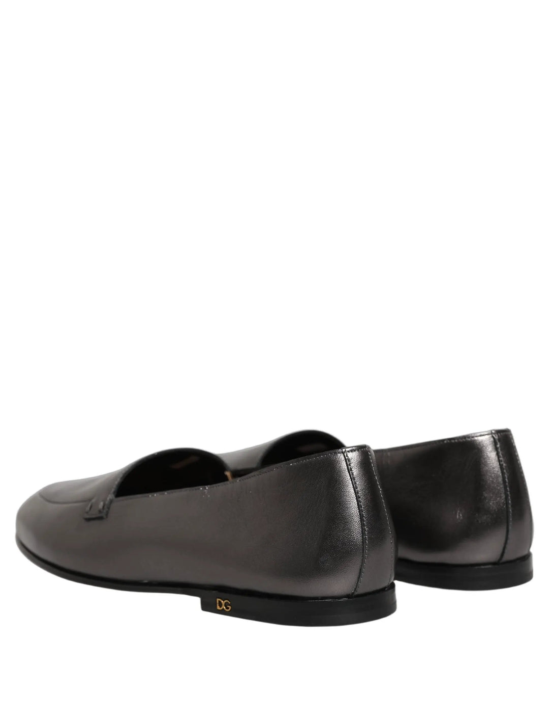 Dolce &amp; Gabbana Silver Leather DG Logo Slip On Loafers Shoes