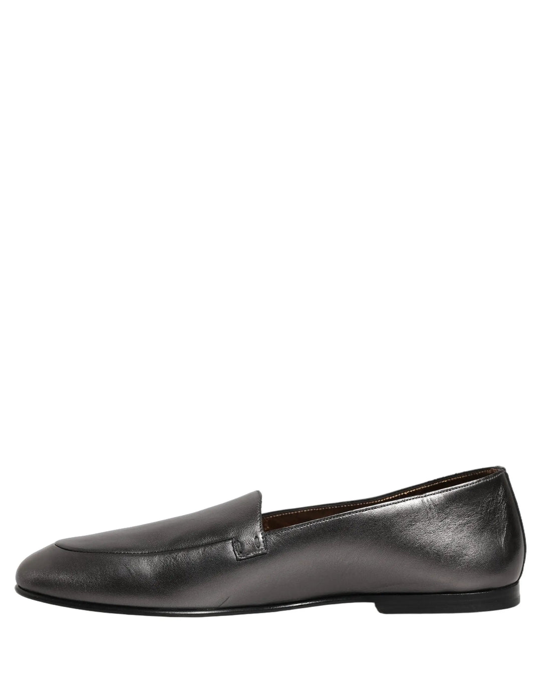 Dolce &amp; Gabbana Silver Leather DG Logo Slip On Loafers Shoes