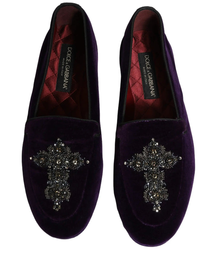 Dolce &amp; Gabbana Violet Suede Embellished Dress Loafers Shoes
