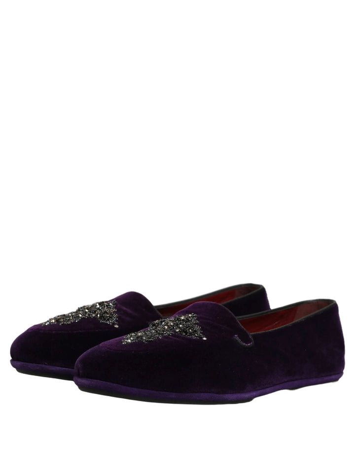 Dolce &amp; Gabbana Violet Suede Embellished Dress Loafers Shoes