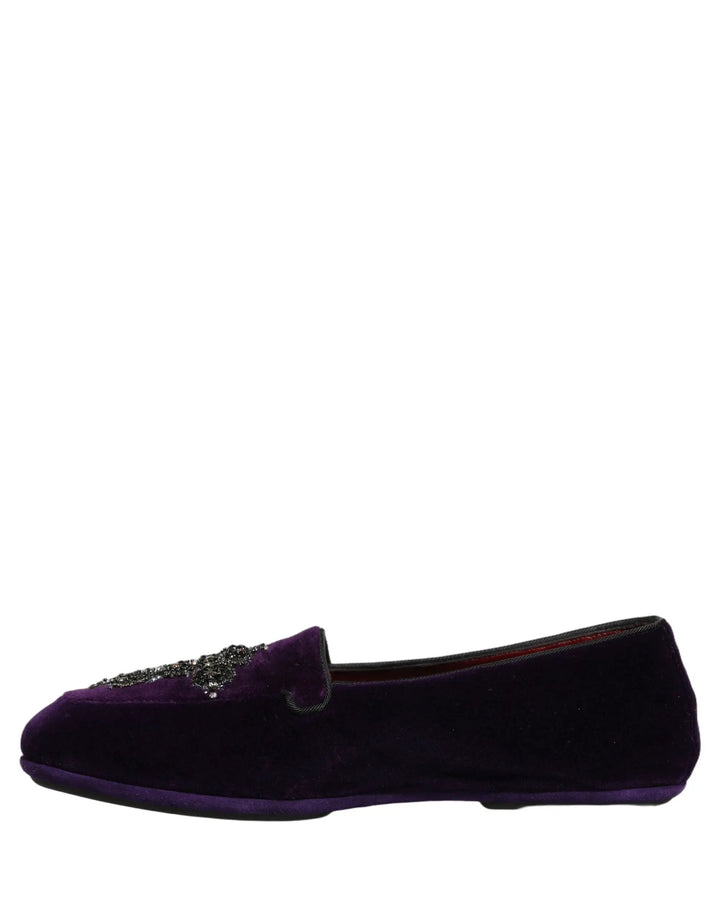 Dolce &amp; Gabbana Violet Suede Embellished Dress Loafers Shoes