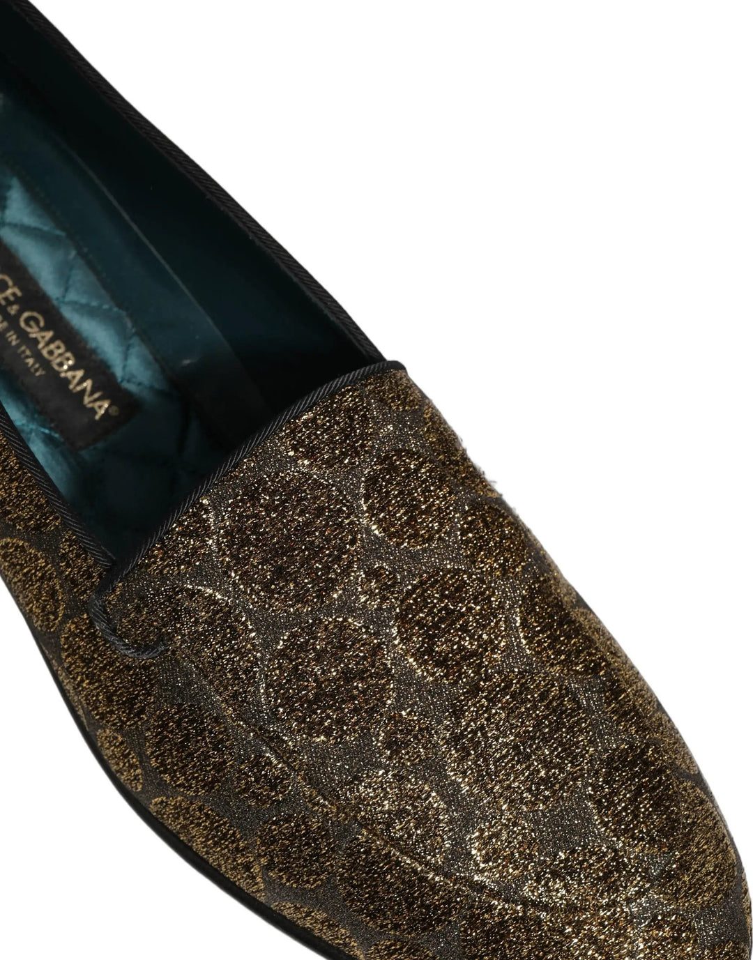 Dolce &amp; Gabbana Gold Lurex Glitter Men Slip On Loafers Shoes