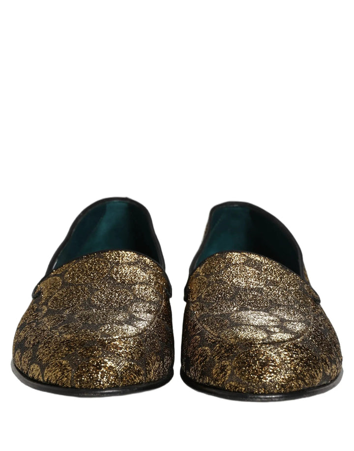 Dolce &amp; Gabbana Gold Lurex Glitter Men Slip On Loafers Shoes
