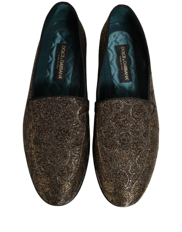 Dolce &amp; Gabbana Gold Lurex Glitter Men Slip On Loafers Shoes
