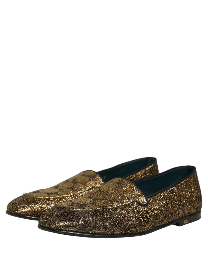 Dolce &amp; Gabbana Gold Lurex Glitter Men Slip On Loafers Shoes