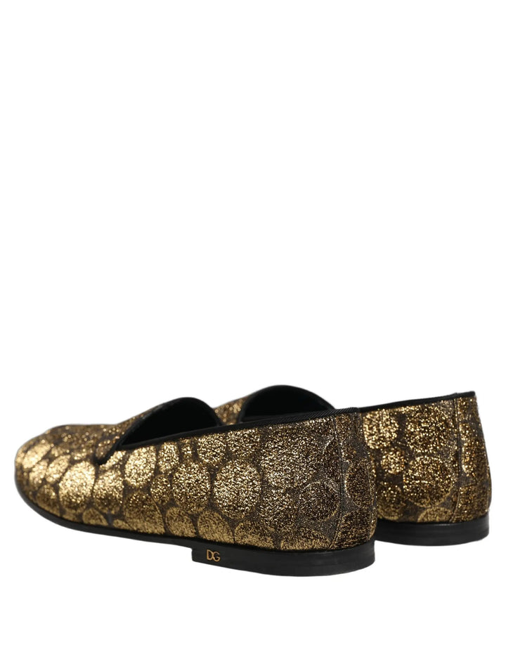 Dolce &amp; Gabbana Gold Lurex Glitter Men Slip On Loafers Shoes
