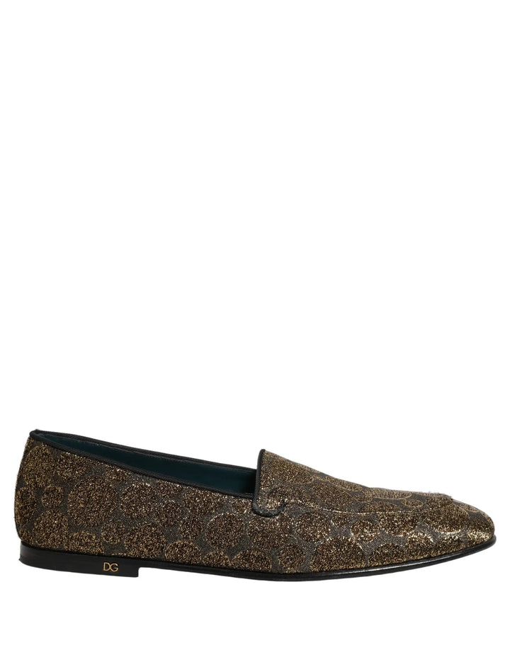 Dolce &amp; Gabbana Gold Lurex Glitter Men Slip On Loafers Shoes