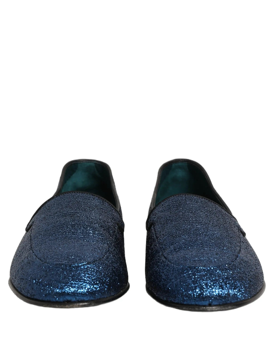 Dolce &amp; Gabbana Blue Glitter Lurex DG Logo Dress Loafers Shoes