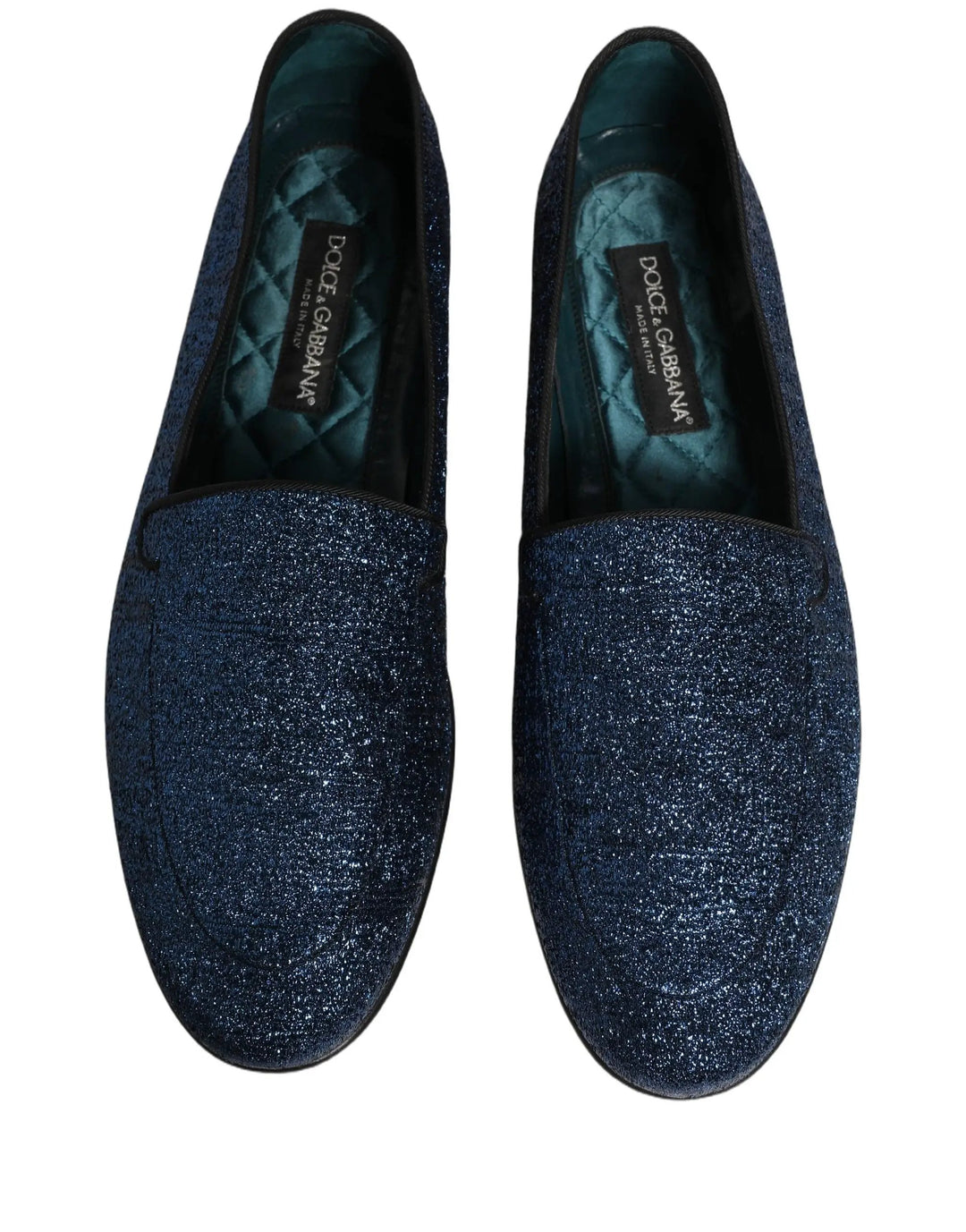 Dolce &amp; Gabbana Blue Glitter Lurex DG Logo Dress Loafers Shoes