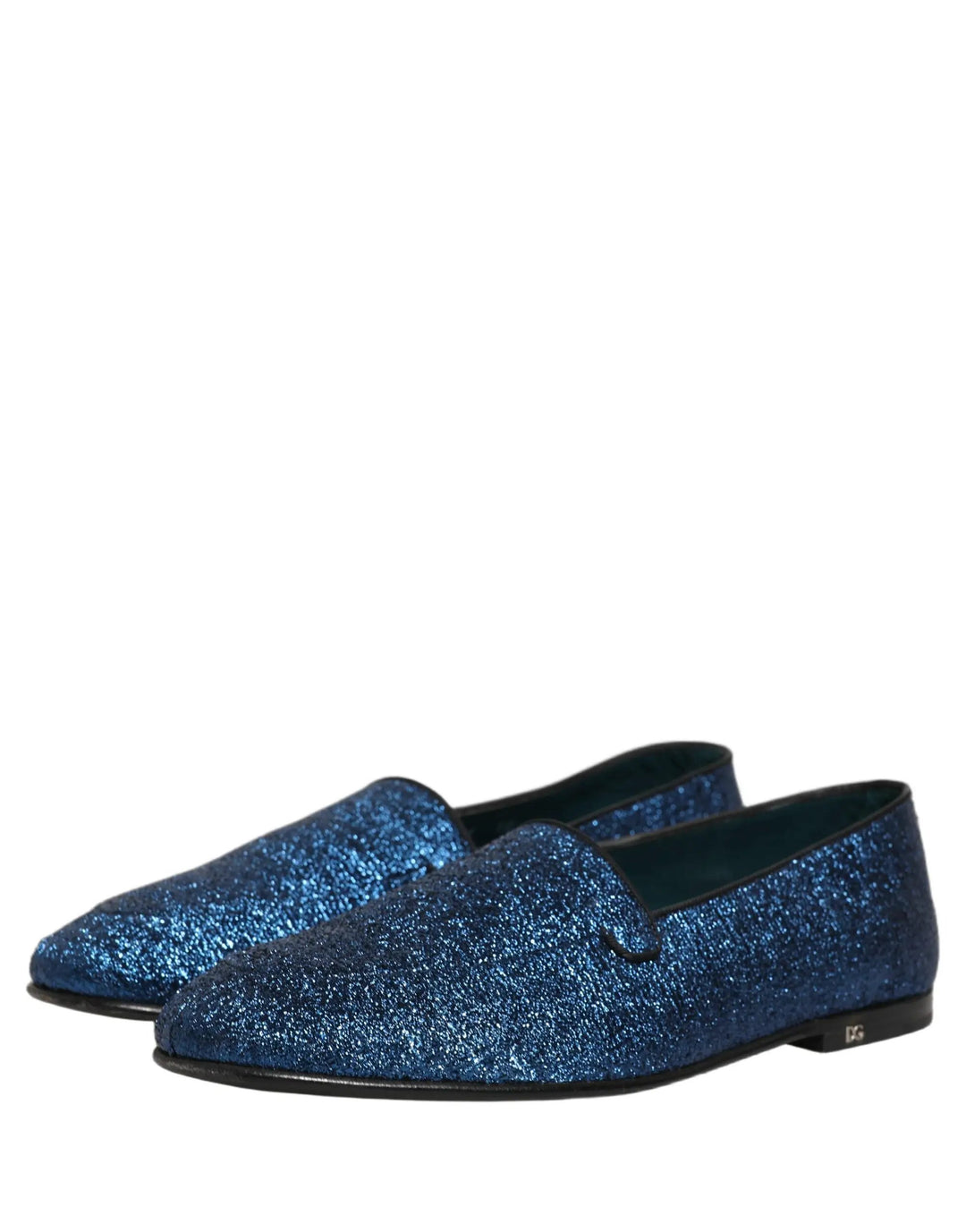 Dolce &amp; Gabbana Blue Glitter Lurex DG Logo Dress Loafers Shoes